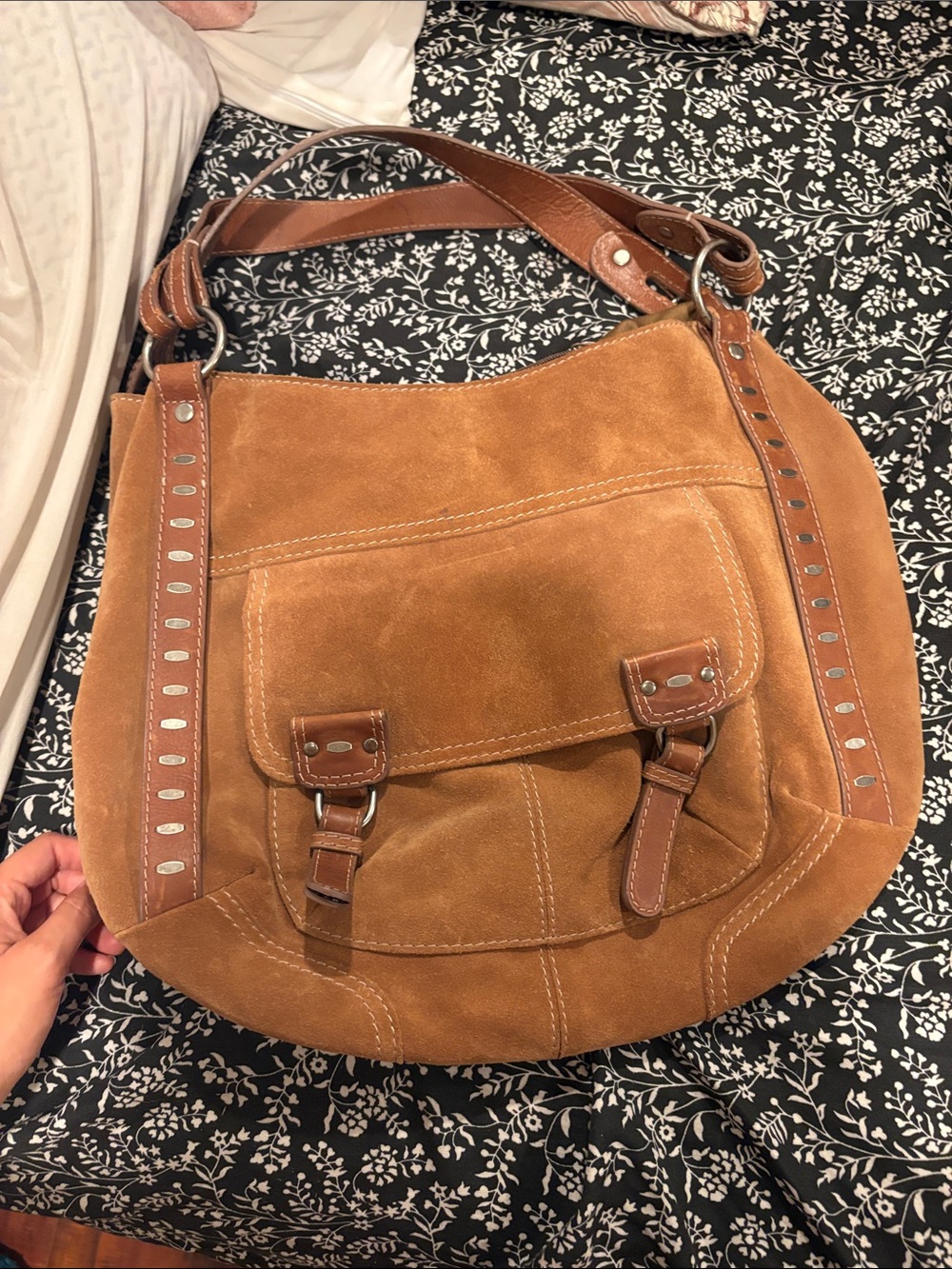 Twelve-Seven Suede Hobo Bag in Cognac